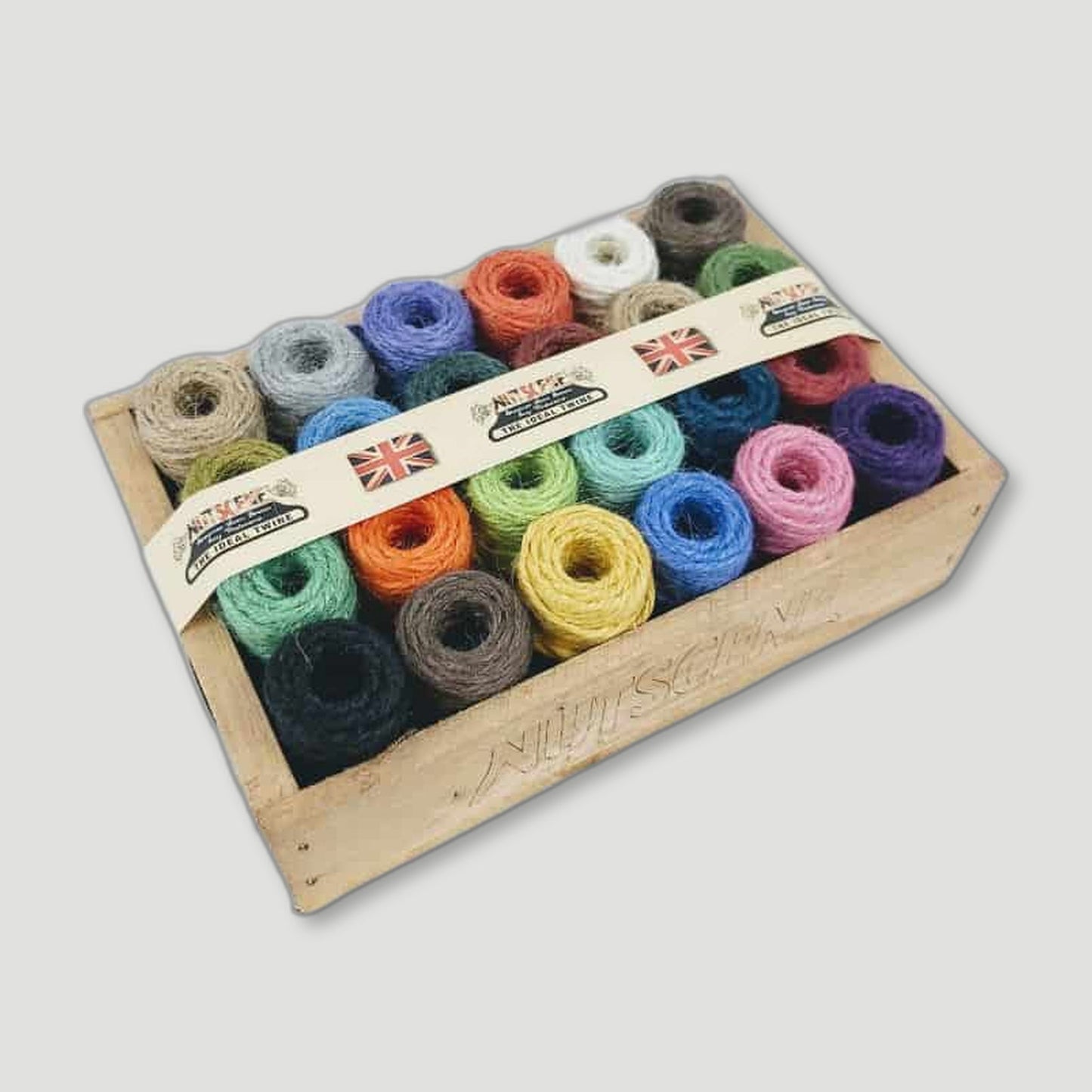 Top view of 24 Mini Jute Spools from Nutscene - British Made Garden Twine