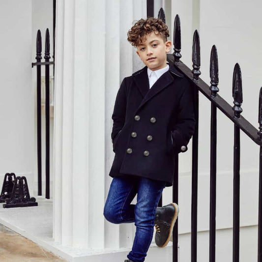 Black Lambeth Boys Reefer Coat