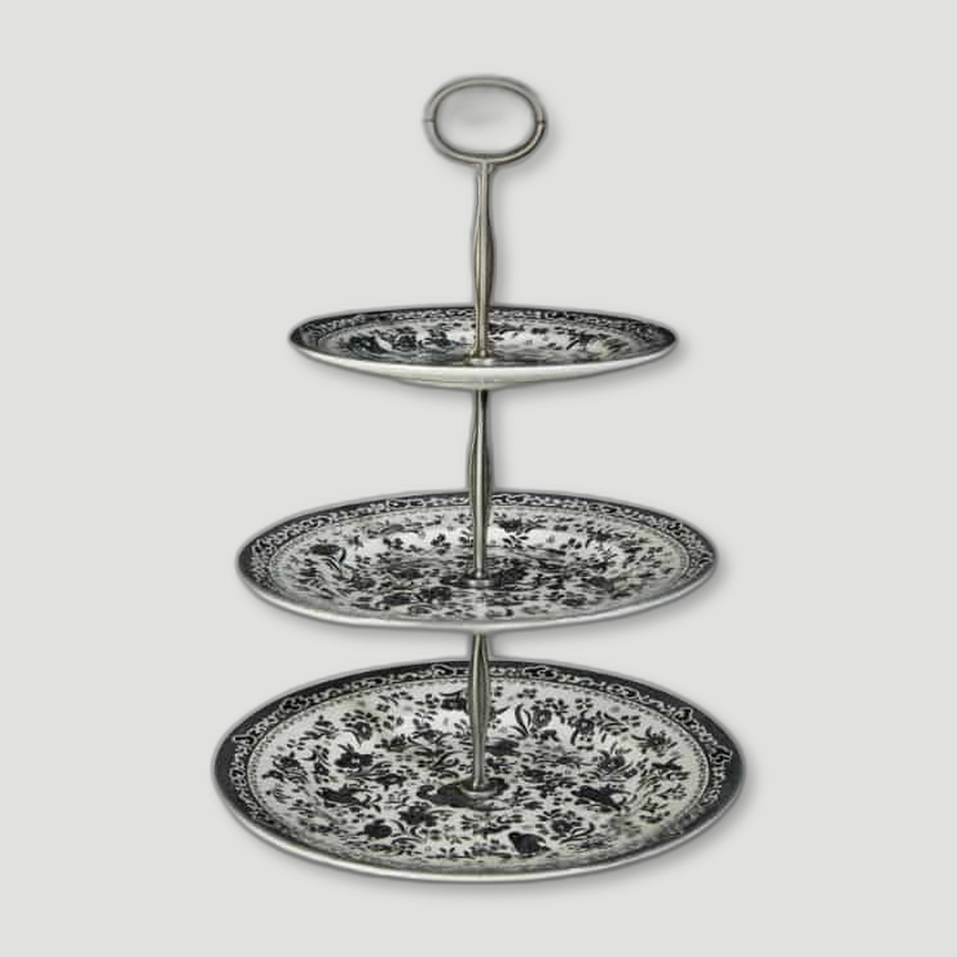 Black Regal Peacock 3 Tier Cake Stand from Burleigh Pottery - British Made Tableware