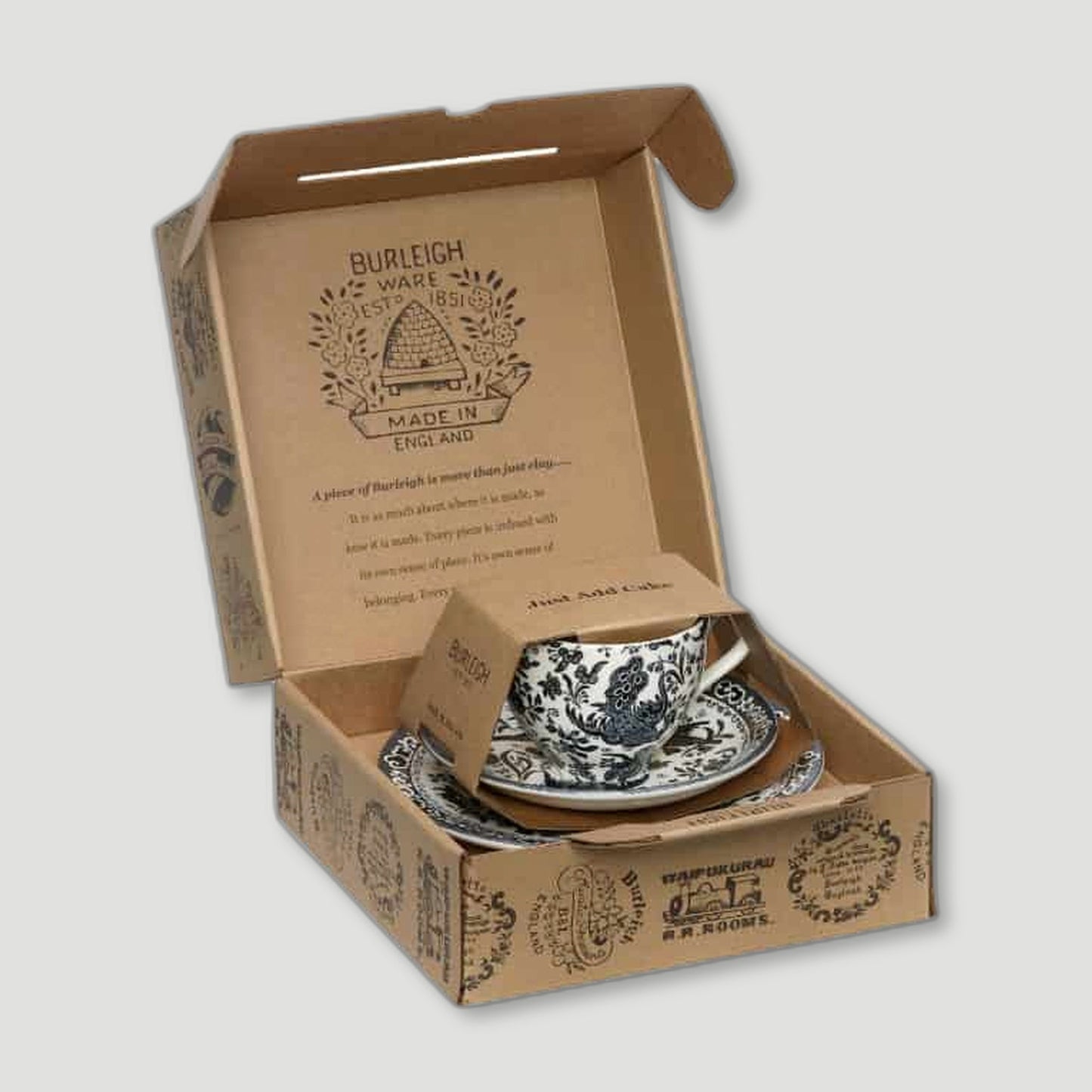 Black Regal Peacock Teacup Gift Set from Burleigh Pottery - British Made Tableware