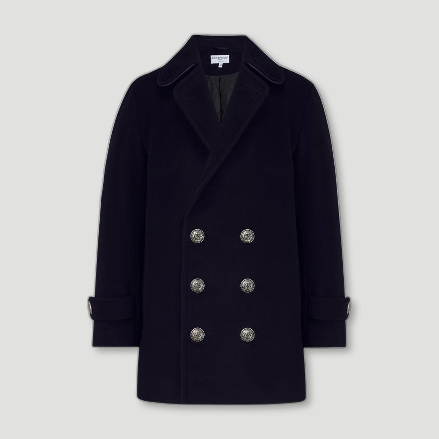 Front view of Blue Lambeth Boys Reefer Coat from Brittanical London - British Made Children's Coats