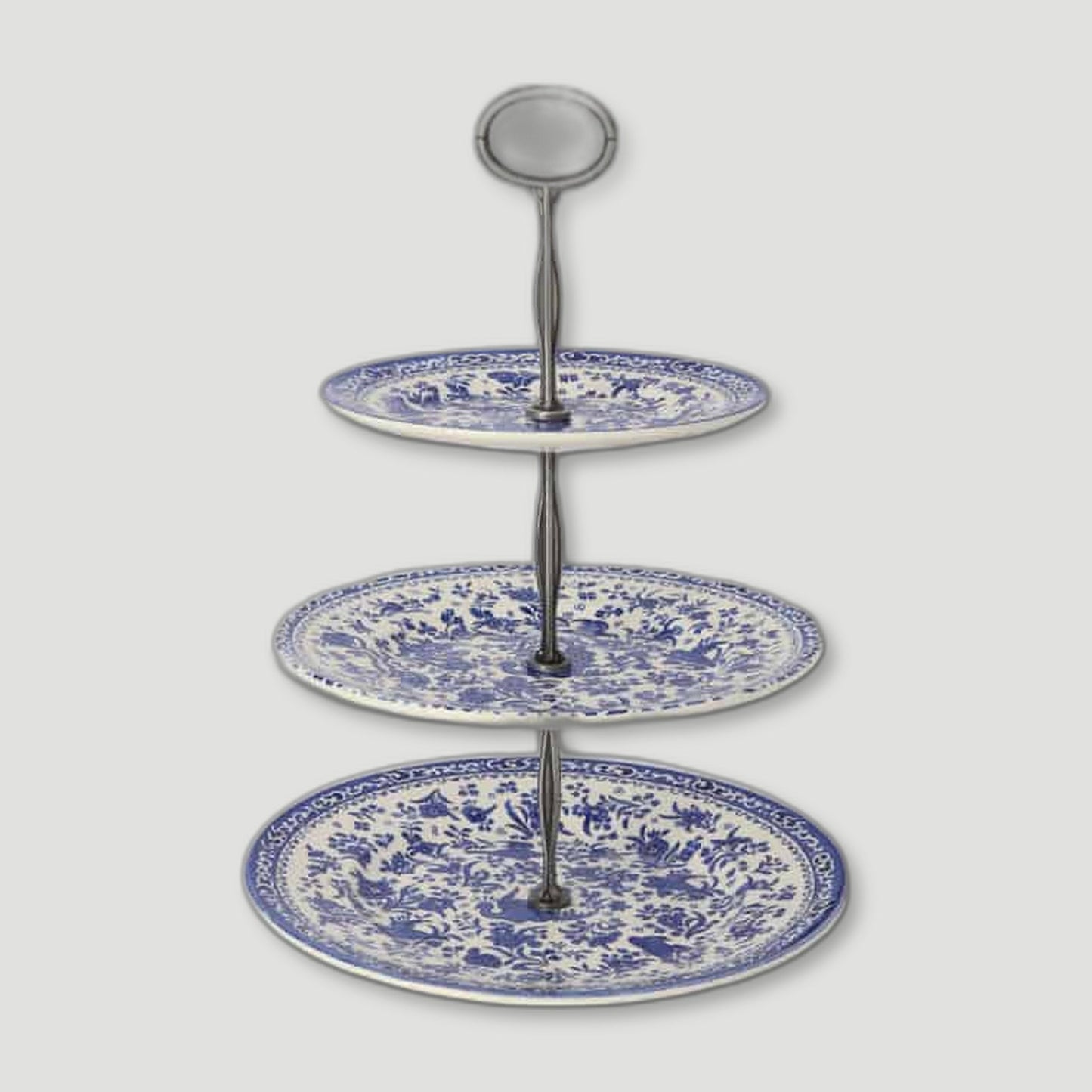 Blue Regal Peacock 3 Tier Cake Stand from Burleigh Pottery - British Made Tableware