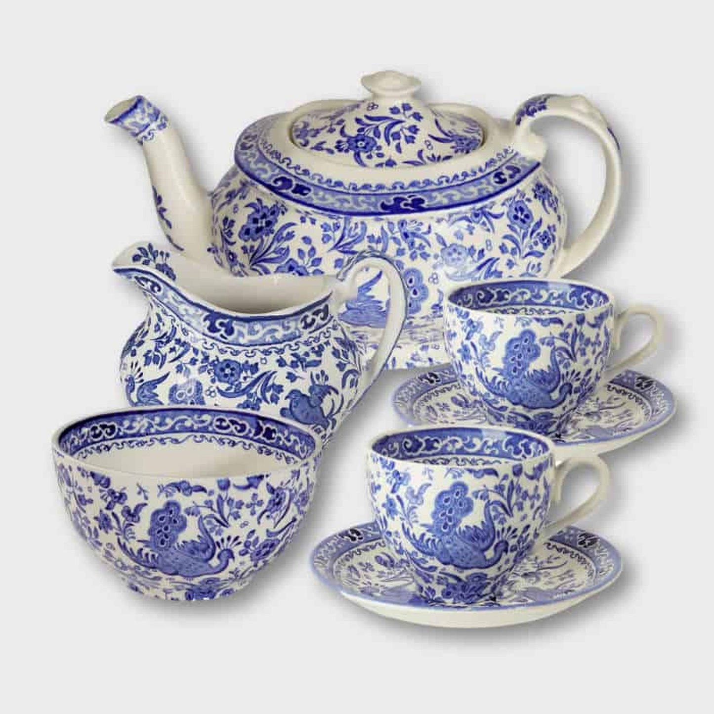 Blue Regal Peacock Tea Set