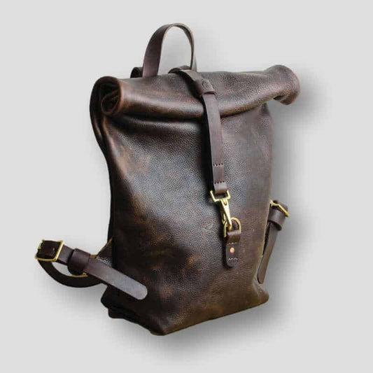 Brown Medium Kodiak Leather Roll Top Backpack