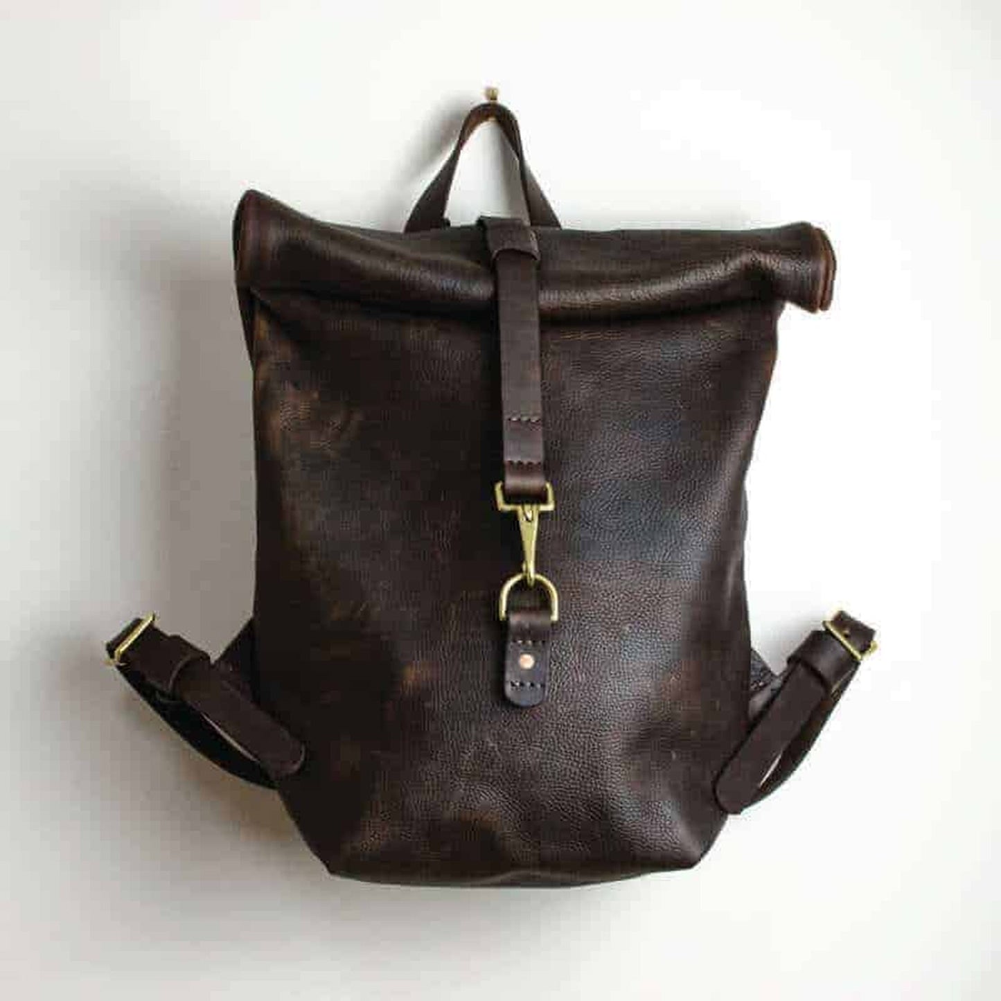 Brown Medium Kodiak Leather Roll Top Backpack