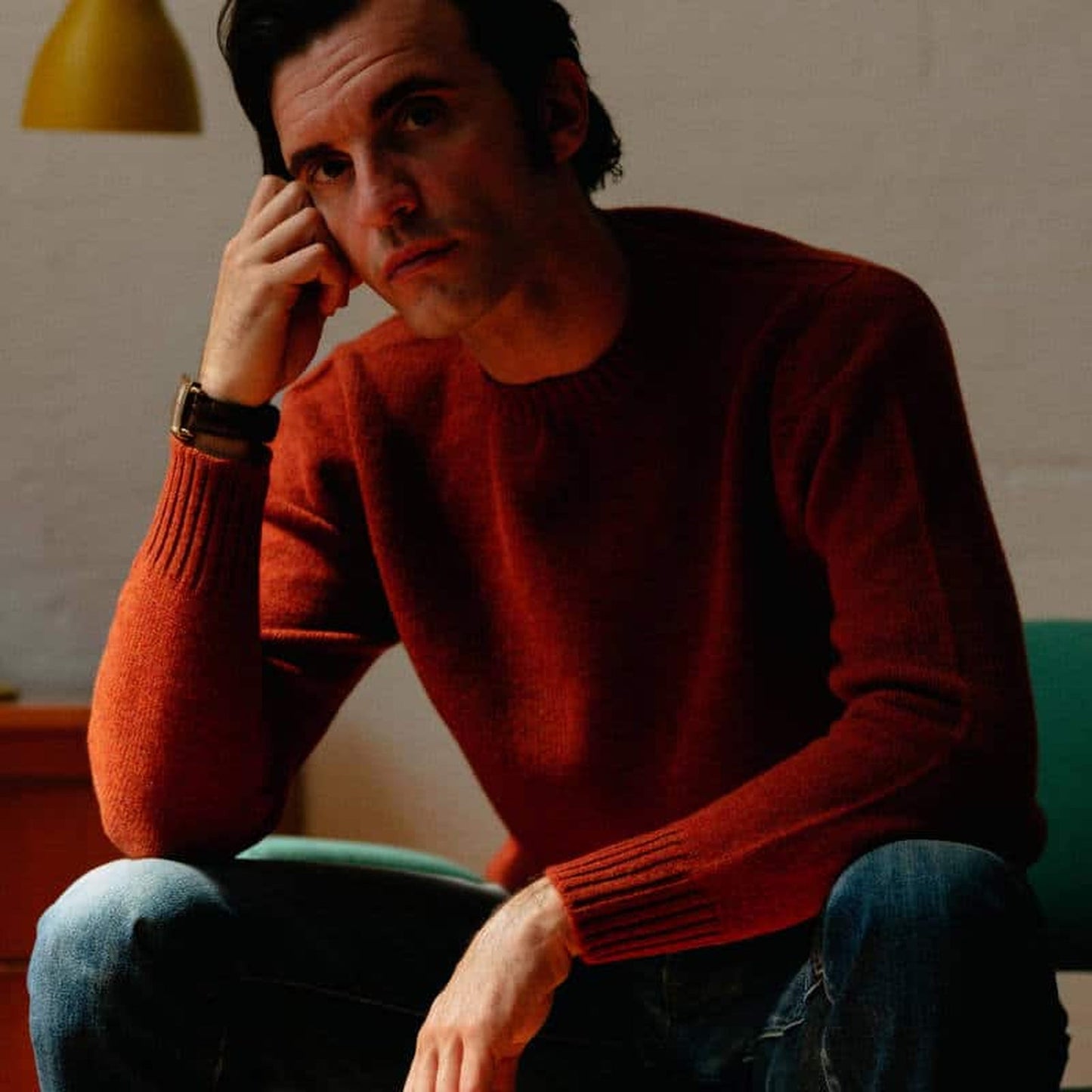 Burnt Orange Dean Lambswool Crew Neck Jumper