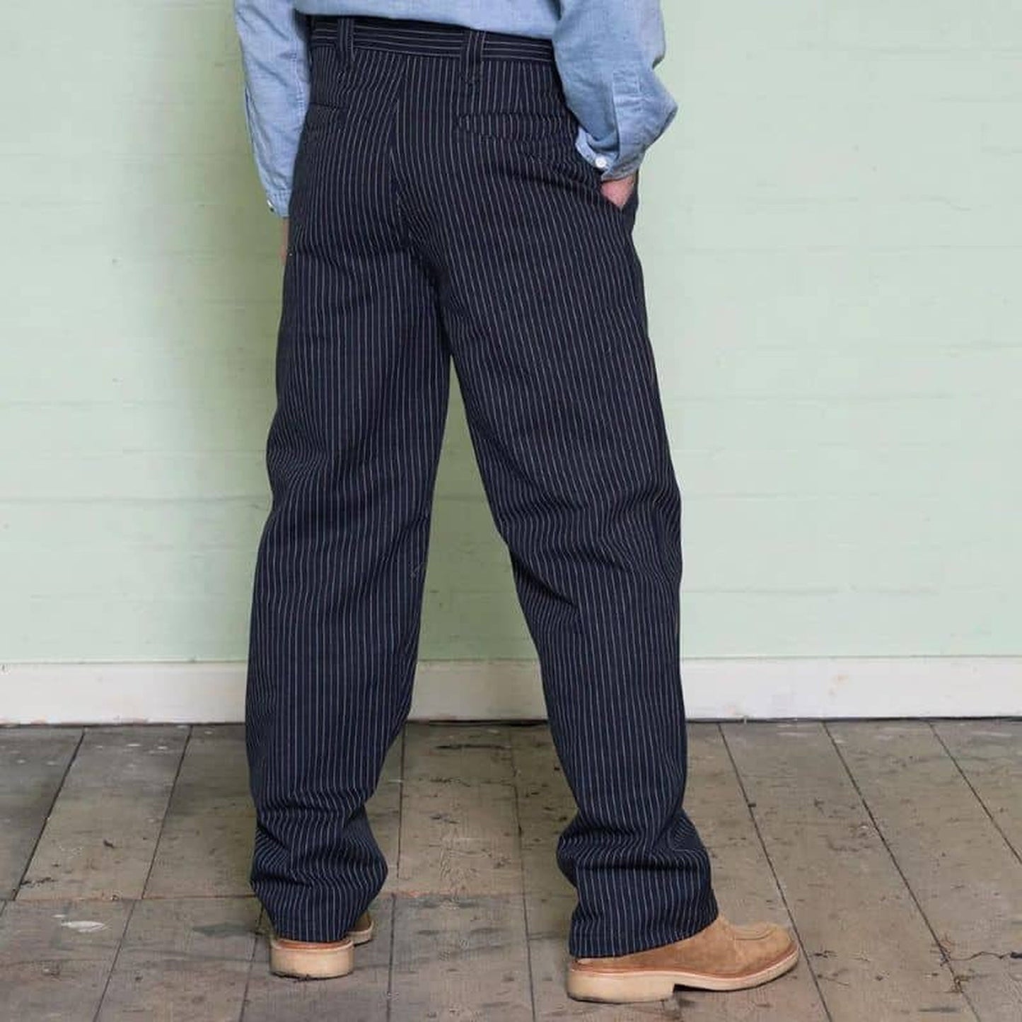 Chalk Pinstripe Cotton Work Trousers