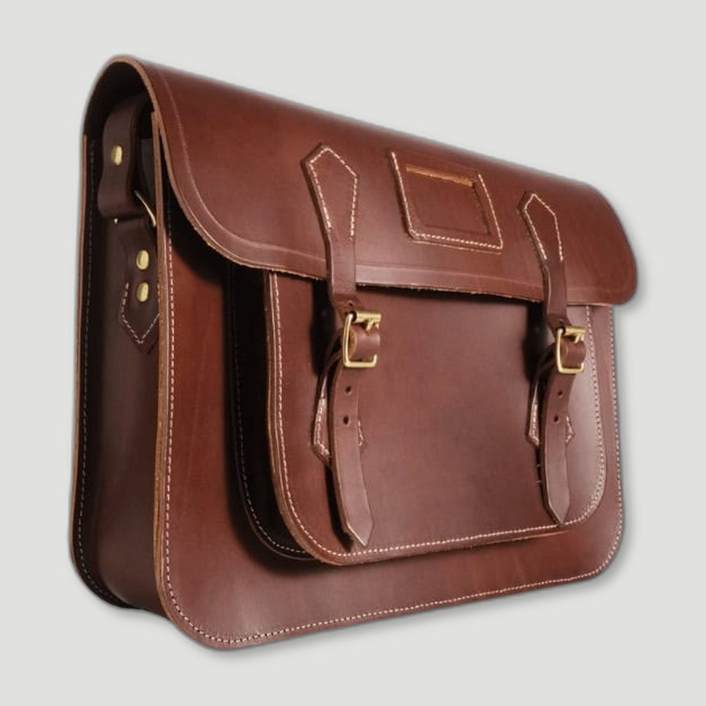 Side view of Chestnut Brown Leather Satchel from Garstin 1871 - British Made Leather Accessories