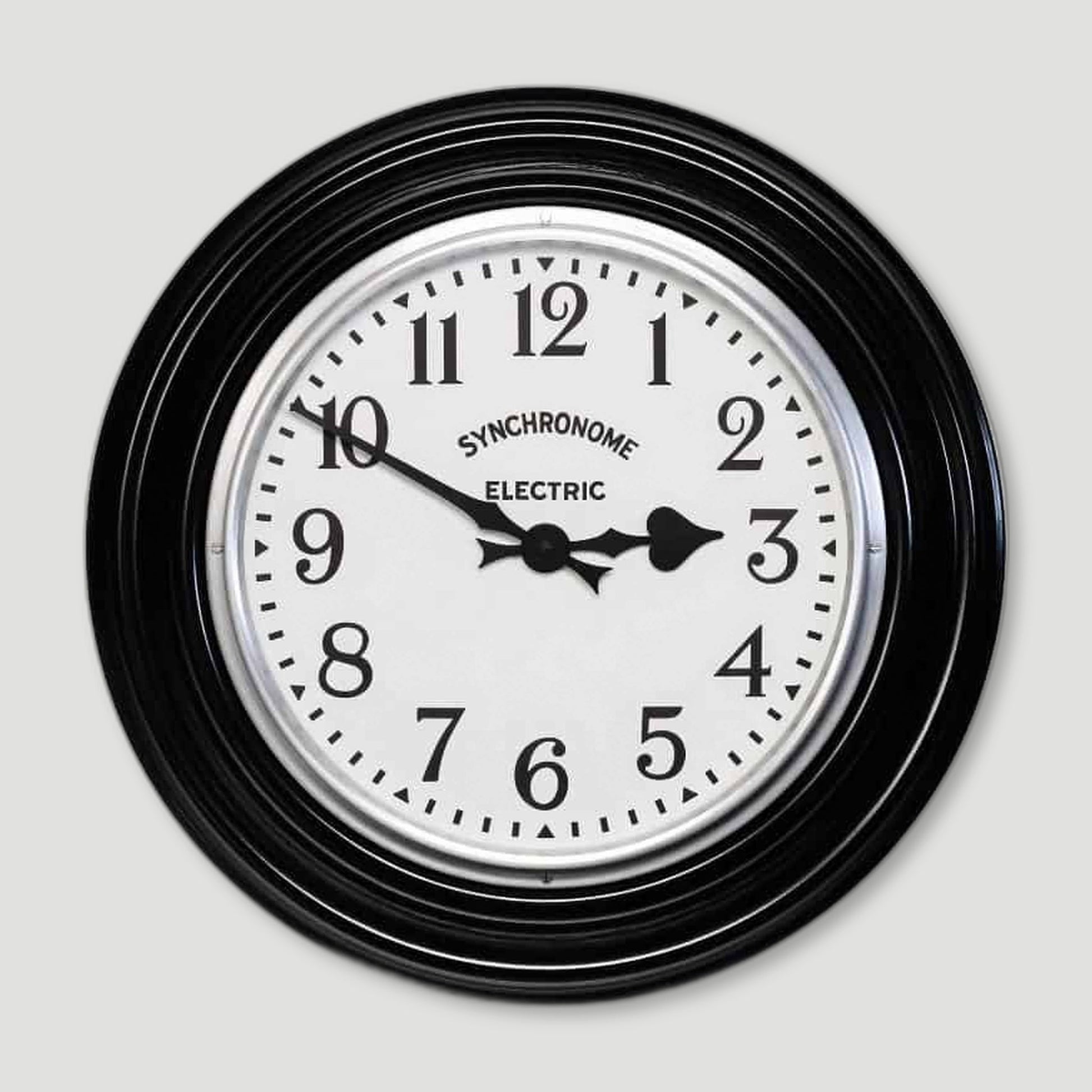 Classic Black Factory Clock Arabic Numerals from Synchronome Clocks - British Made Wall Clocks