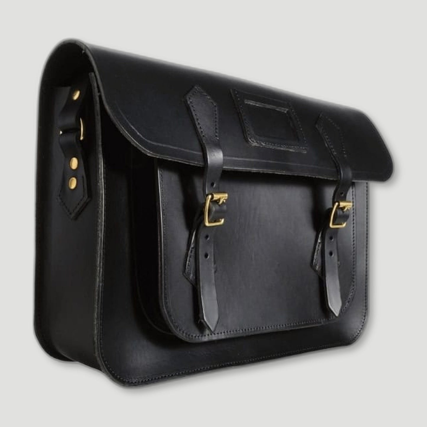 Side view of Ebony Black Leather Satchel from Garstin 1871 - British Made Leather Accessories
