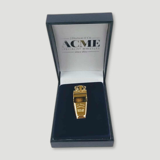 Front view of Gold Plated Thunderer Whistle from ACME Whistles - British Made Whistles