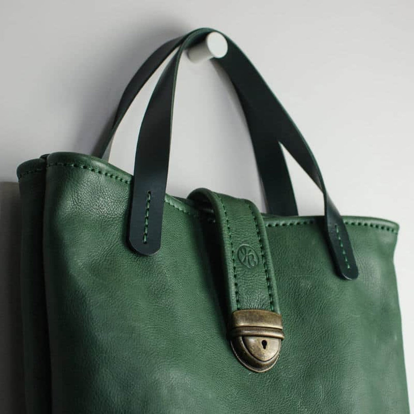 Green Italian Leather Tote Bag