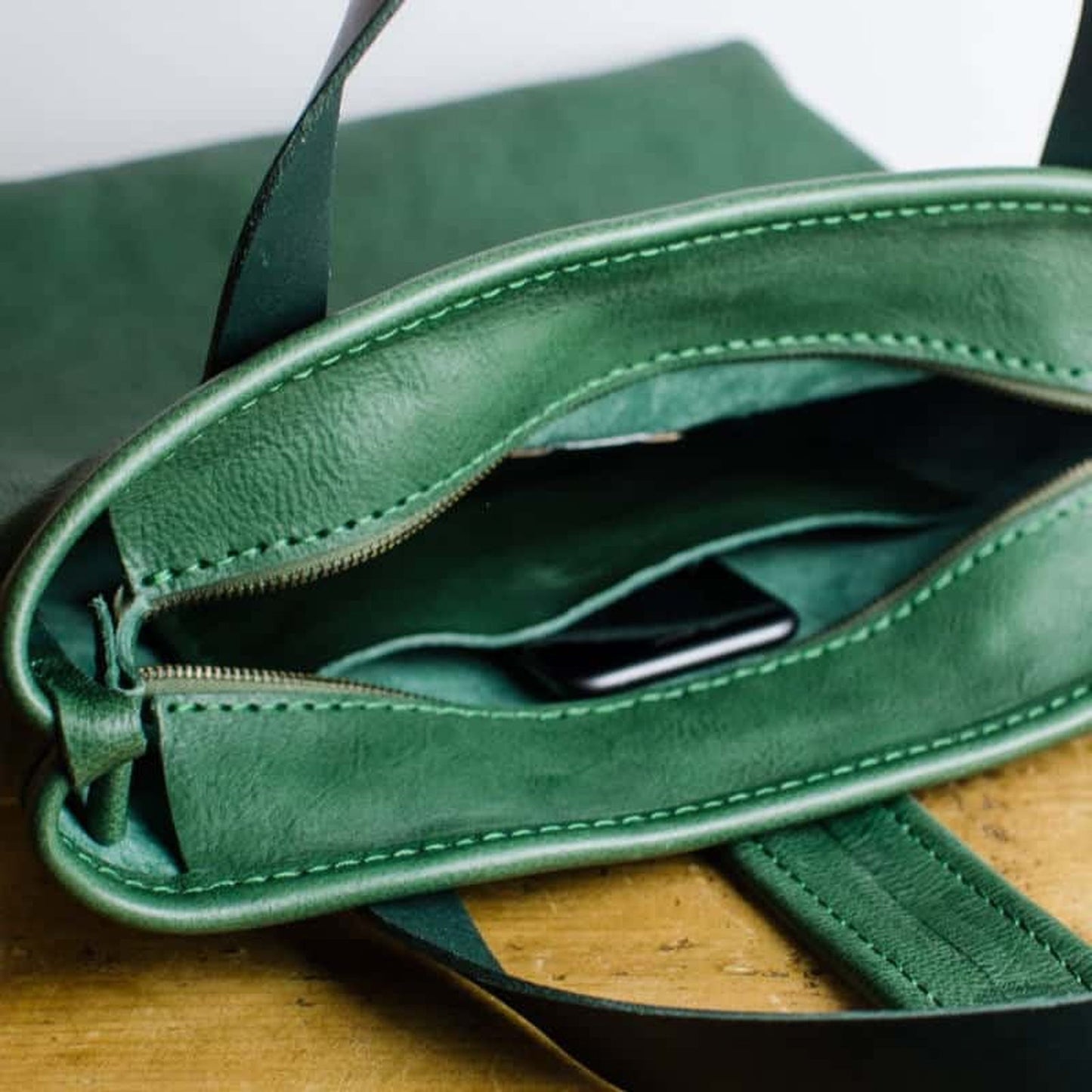 Green Italian Leather Tote Bag