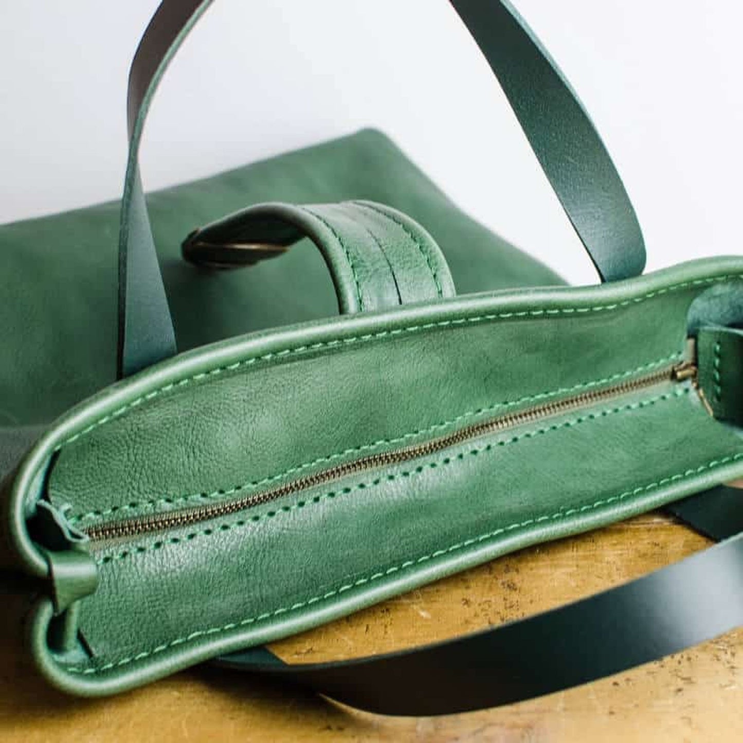 Green Italian Leather Tote Bag