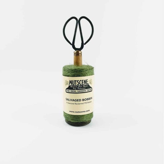 Green Recycled Mill Bobbin with Twine and Scissors