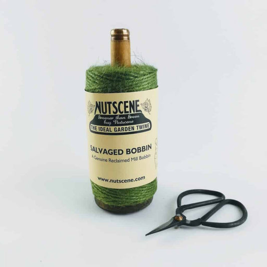 Green Recycled Mill Bobbin with Twine and Scissors