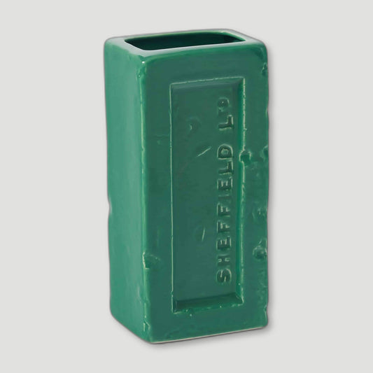 Angled view of Green Sheffield Brick Vase from Stolen Form - British Made Vases & Homeware
