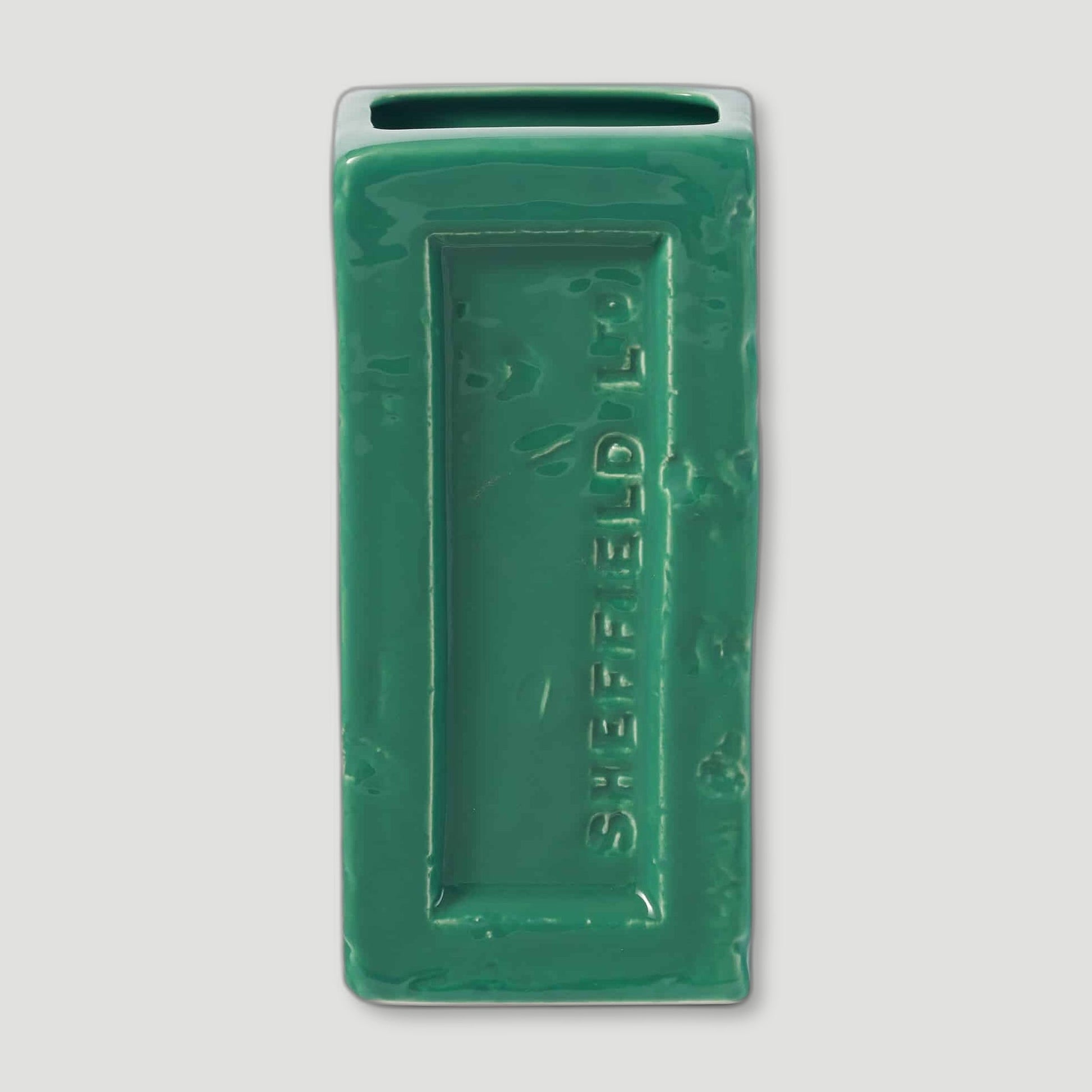 Front view of Green Sheffield Brick Vase from Stolen Form - British Made Vases & Homeware