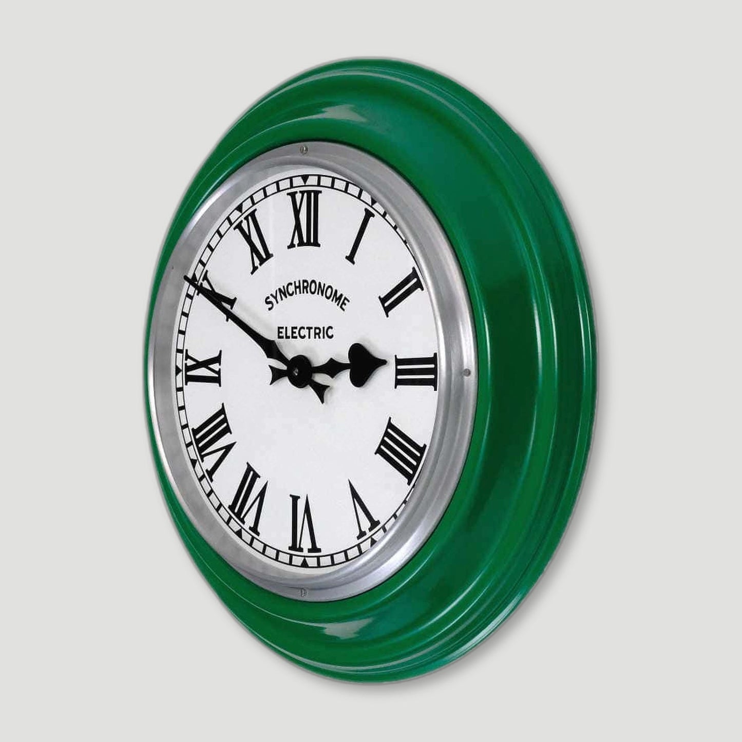 Side view of Handforth Green Factory Clock Arabic Numerals from Synchronome Clocks - British Made Wall Clocks