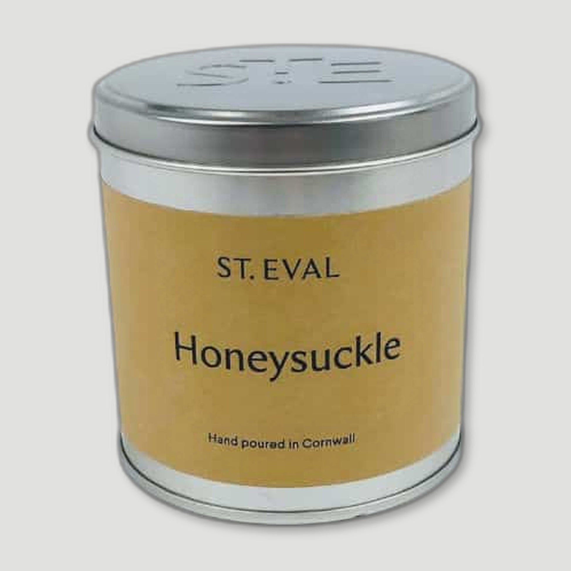 Front view of Honeysuckle Tin Candle from St Eval Candles - British Made Candles