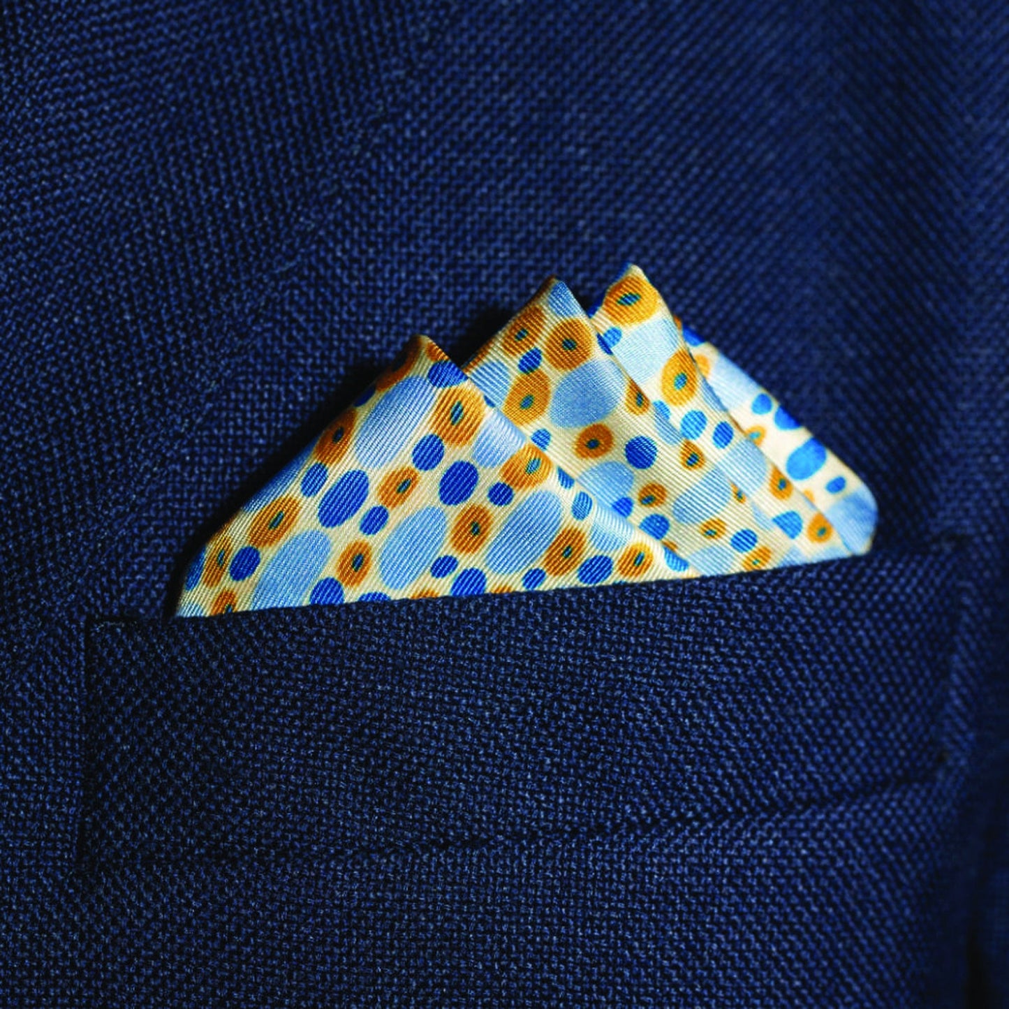Infinity Silk Pocket Square - Blue, Gold & White