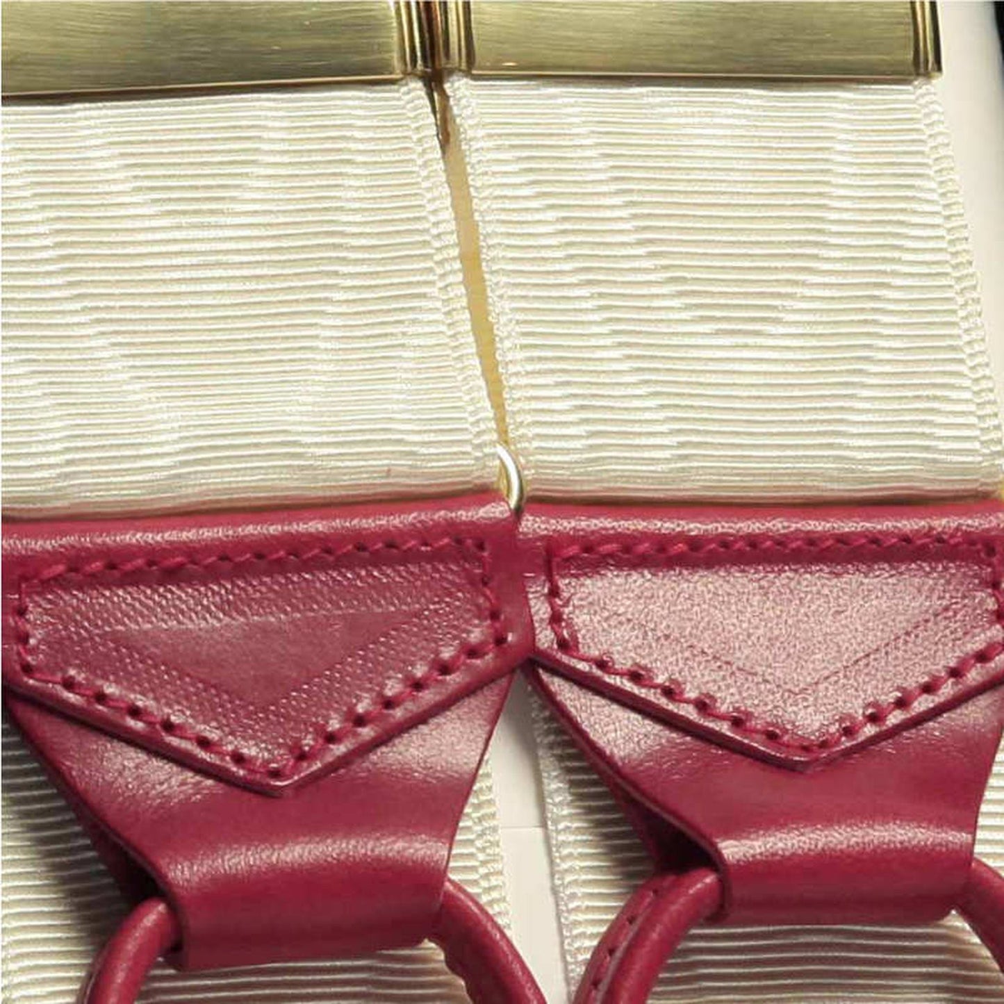 Ivory Moire Braces with Red Leather