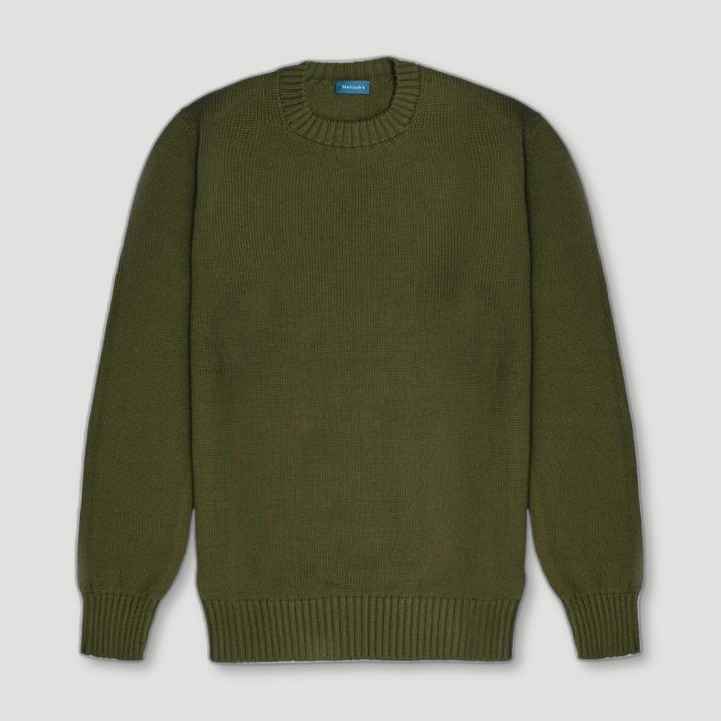 Khaki Green Gullane Cotton Crew Neck from Malloch's - British Made Wool Jumpers