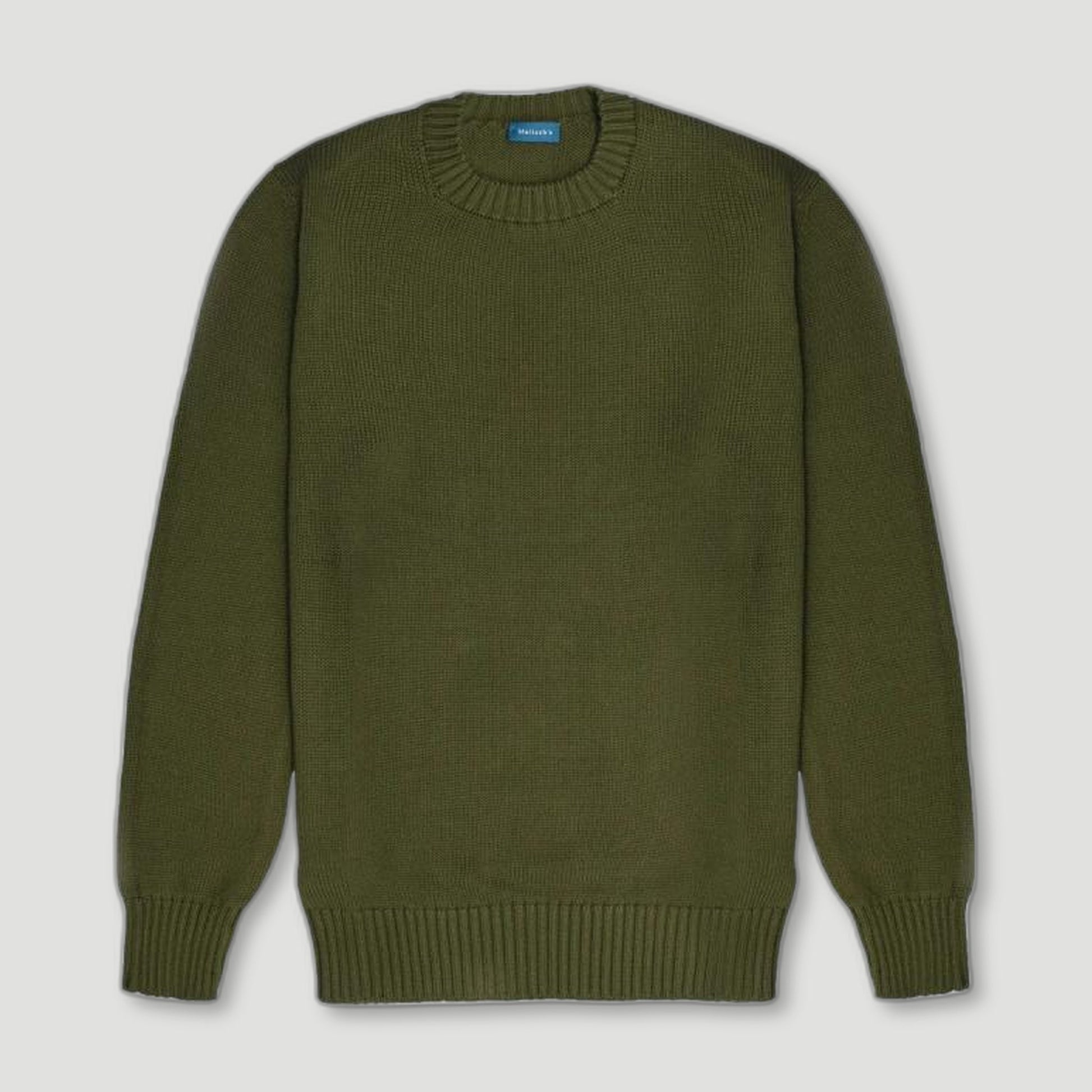 Khaki Green Gullane Cotton Crew Neck from Malloch's - British Made Wool Jumpers