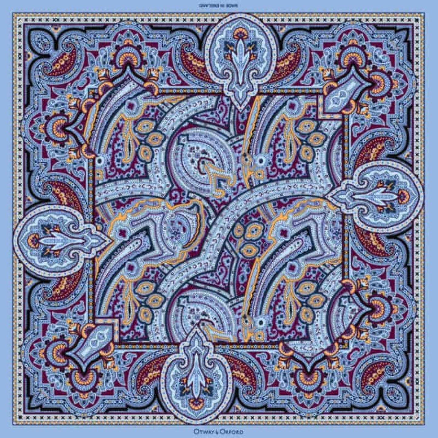 Labyrinth Silk Pocket Square - Pale Blue, Burgundy & Gold