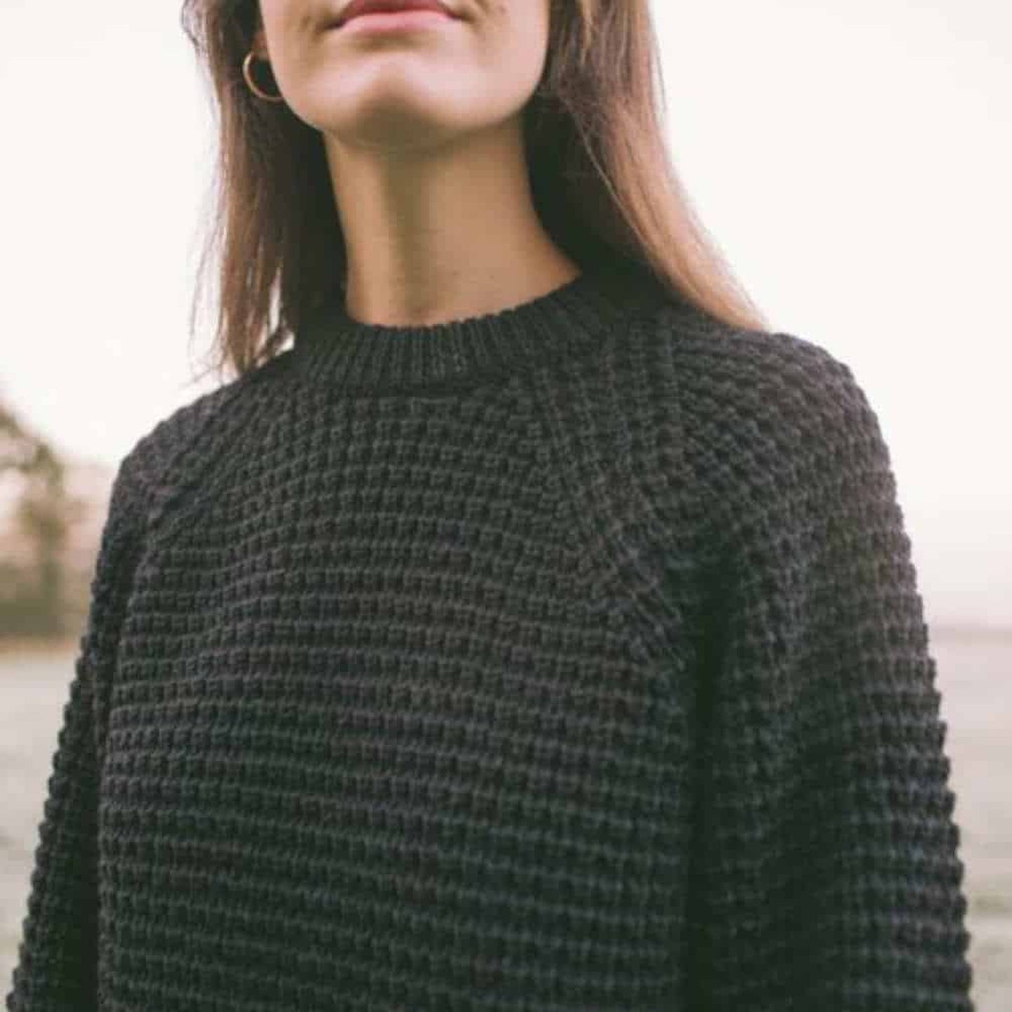 Ladies Navy Waffle Crew Neck Jumper