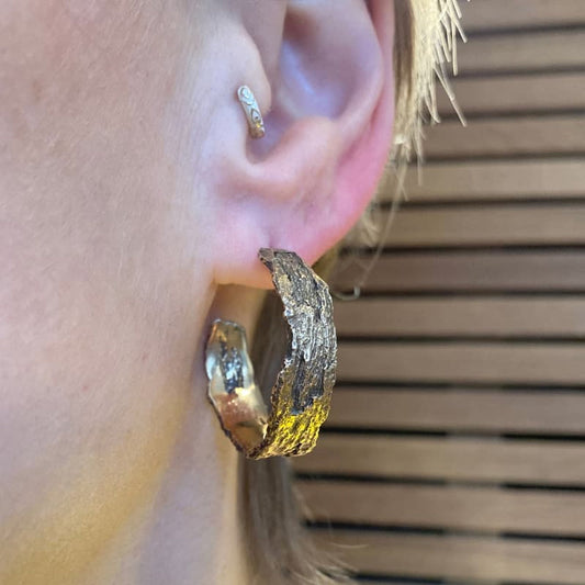 Large Bronze Bark Hoop Earrings