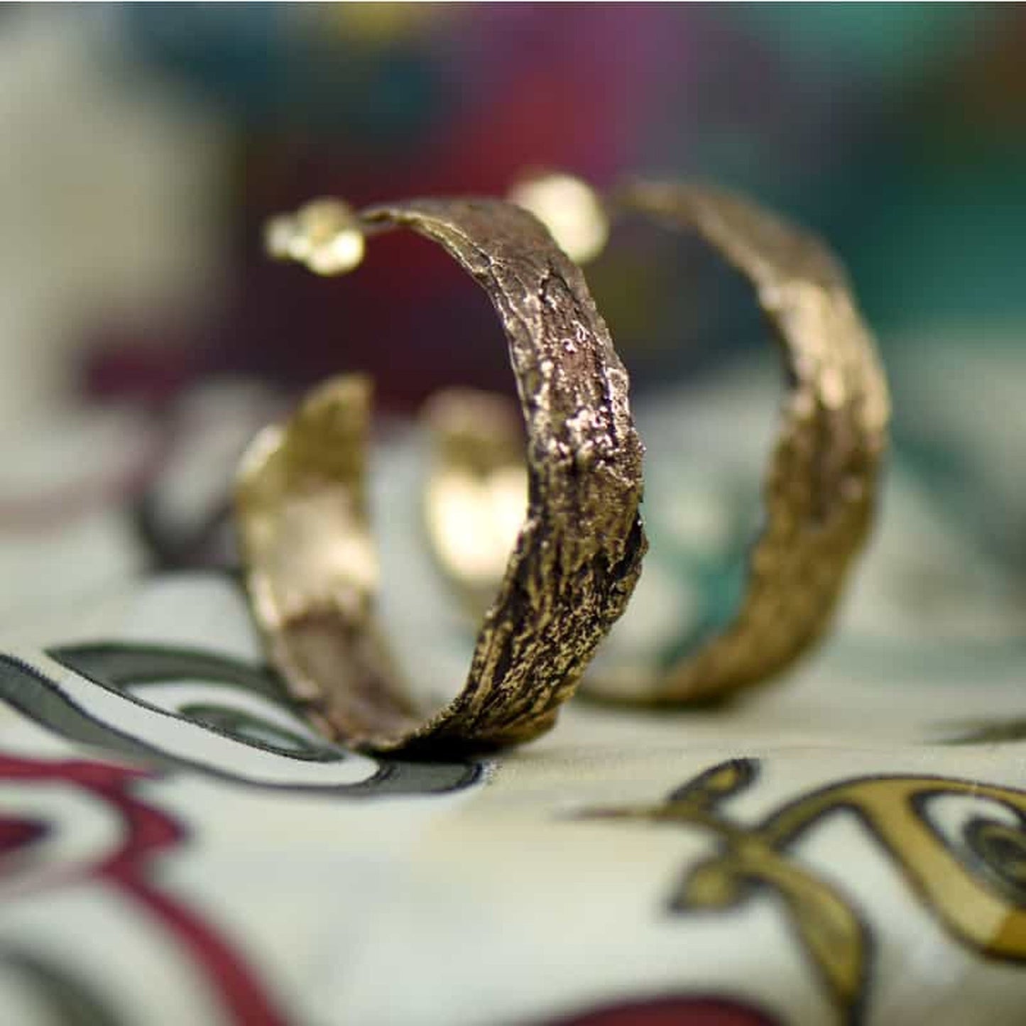 Large Bronze Bark Hoop Earrings