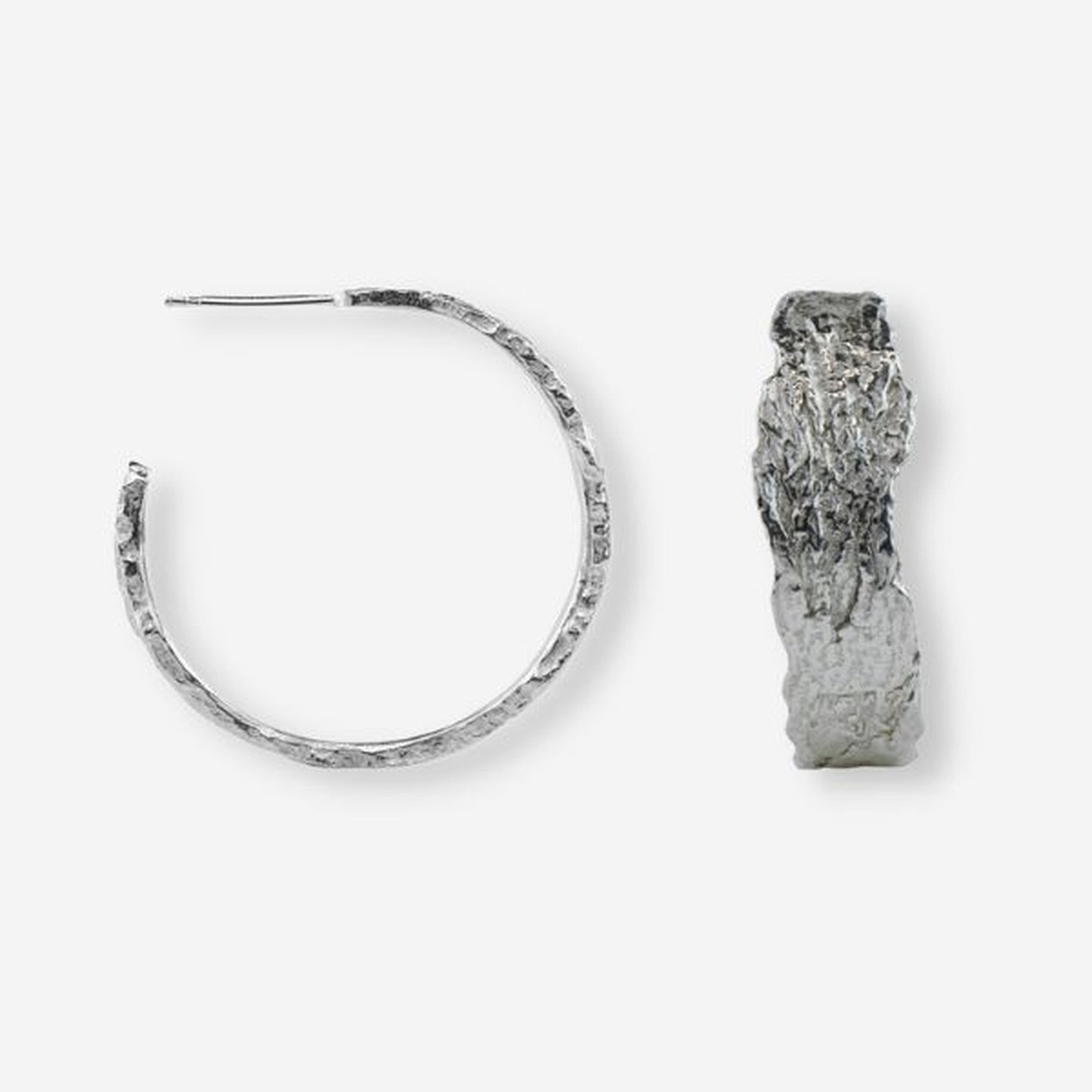 Large Silver Bark Hoop Earrings