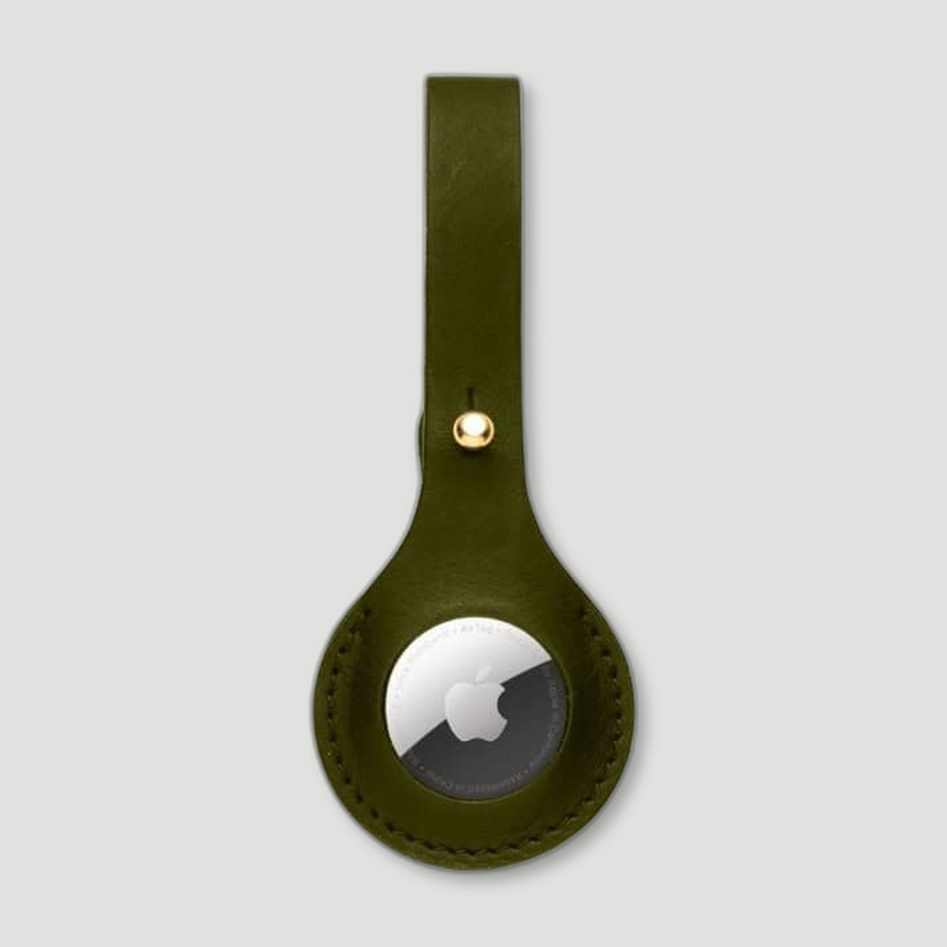 Front view of Leather AirTag Luggage Tag - Olive Green from Garstin 1871 - British Made Leather Accessories