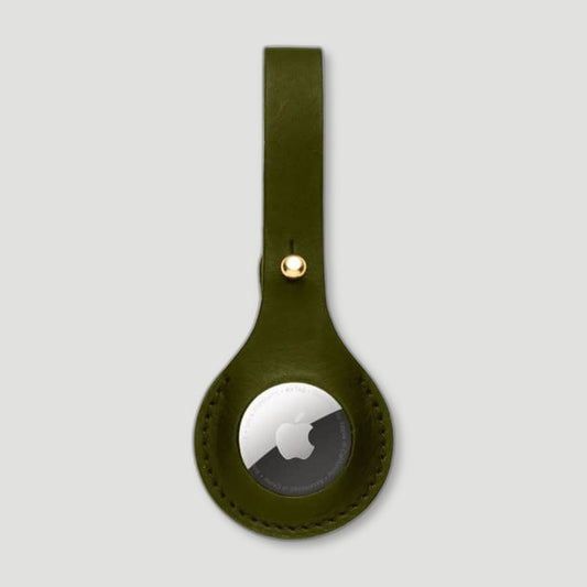 Front view of Leather AirTag Luggage Tag - Olive Green from Garstin 1871 - British Made Leather Accessories