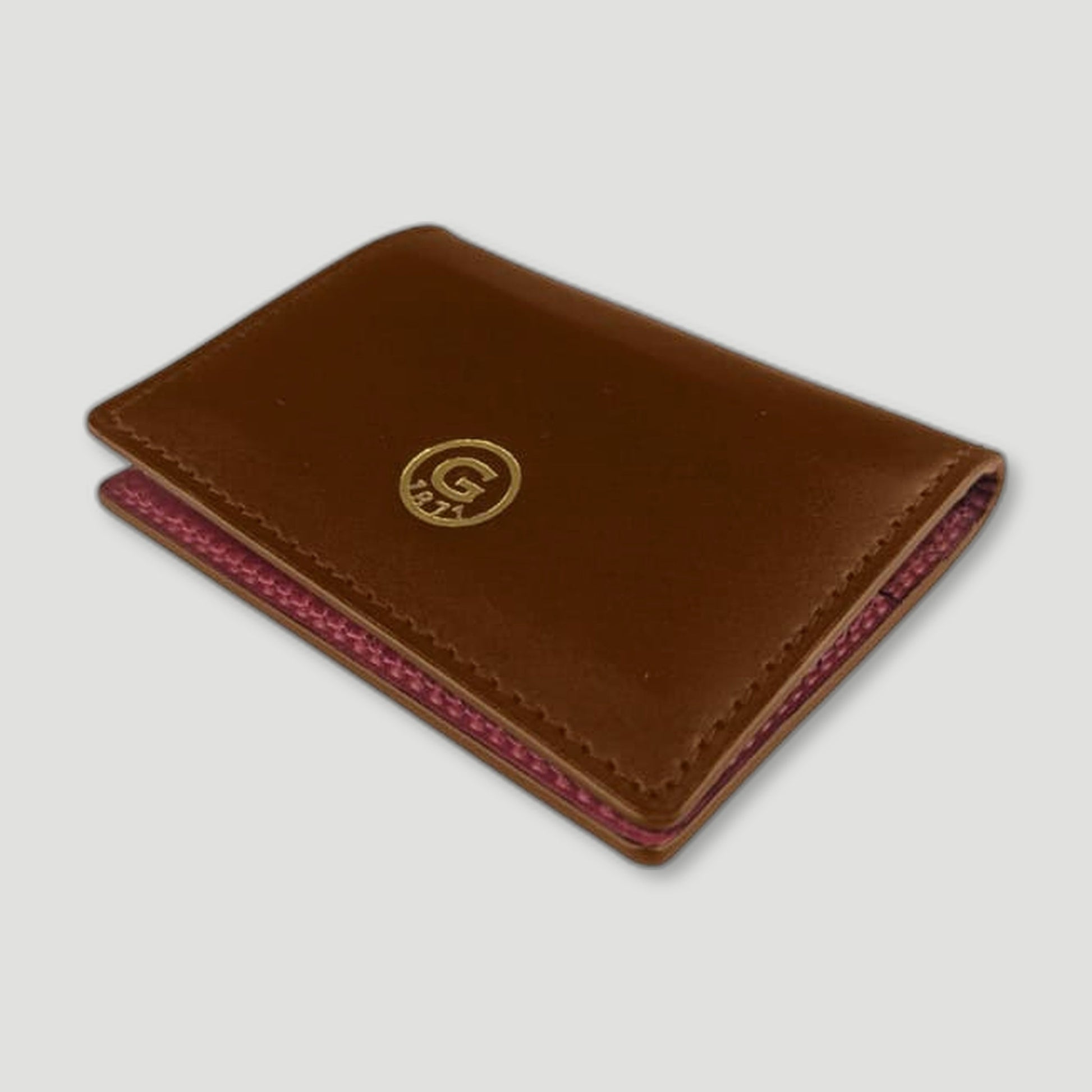 Angled view of Leather AirTag Wallet - Chestnut Brown from Garstin 1871 - British Made Leather Accessories