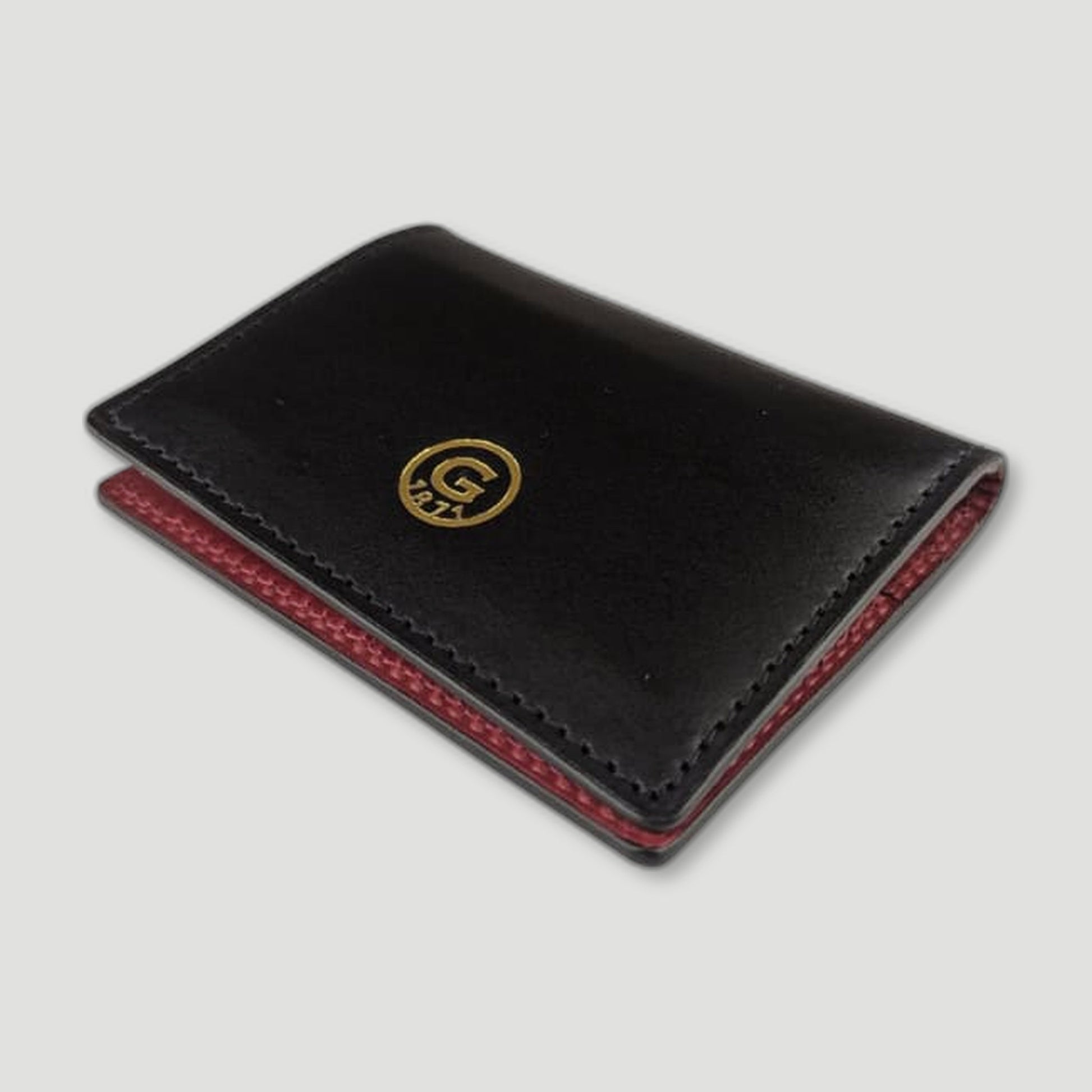 Angled view of Leather AirTag Wallet - Ebony Black from Garstin 1871 - British Made Leather Accessories