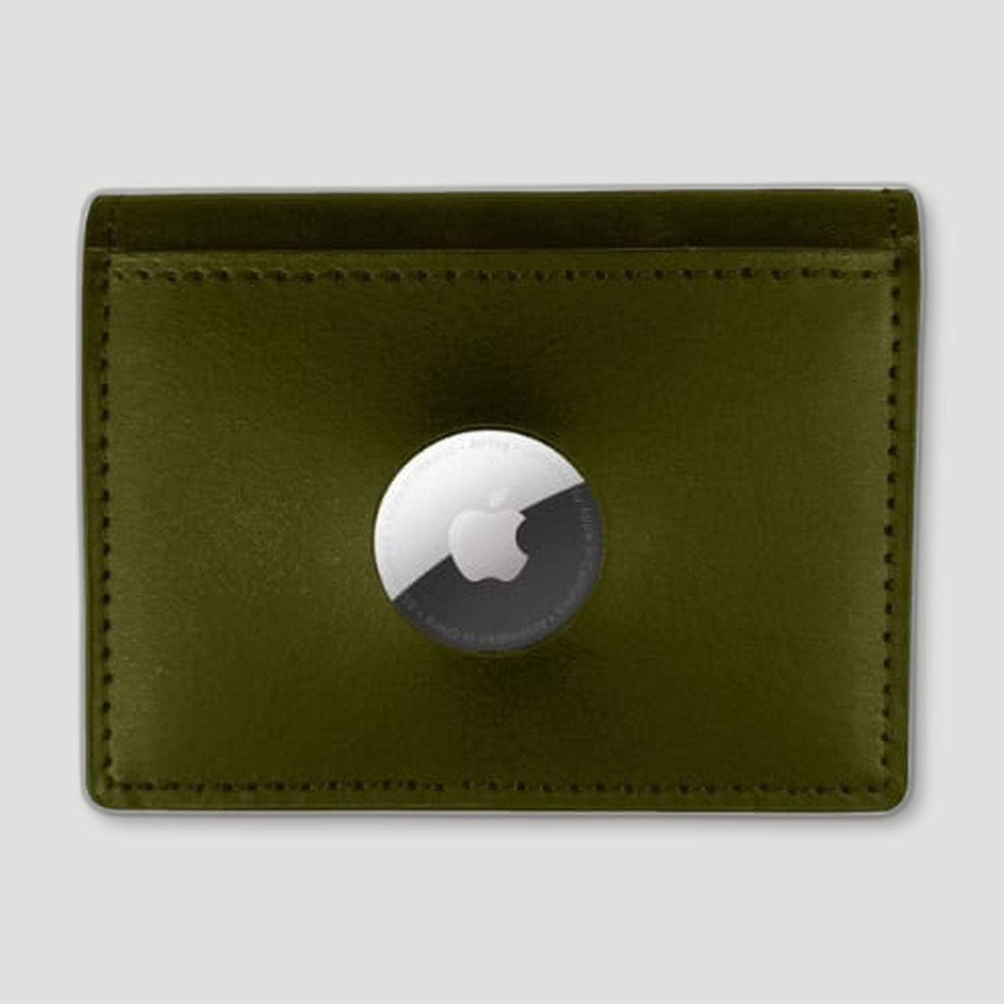 Front view of Leather AirTag Wallet - Olive Green from Garstin 1871 - British Made Leather Accessories
