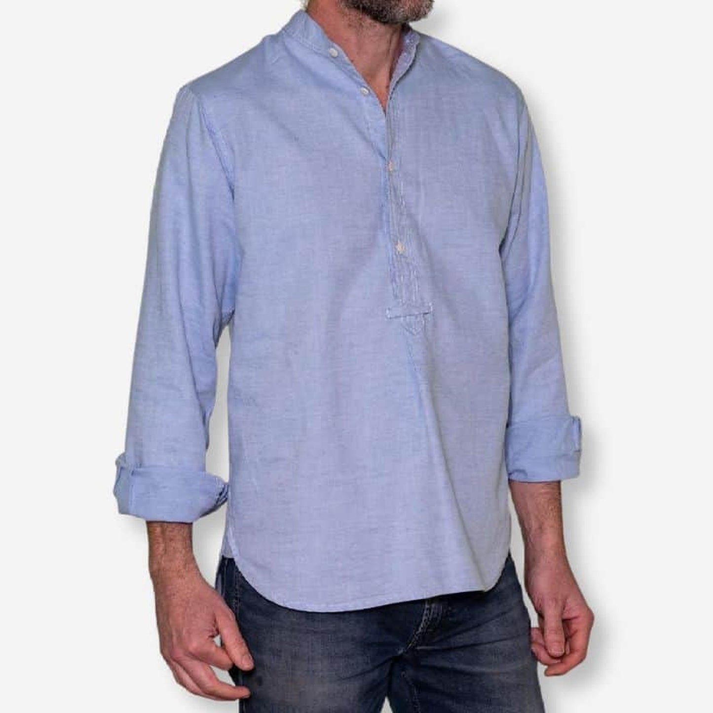 Light Blue Cotton 'Admiralty' Grandad Collar Shirt