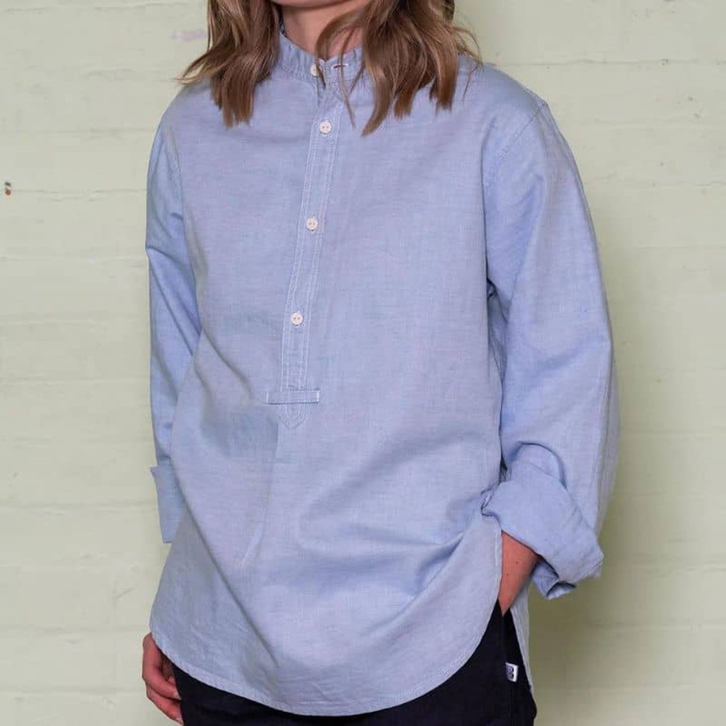Light Blue Cotton 'Admiralty' Grandad Collar Shirt