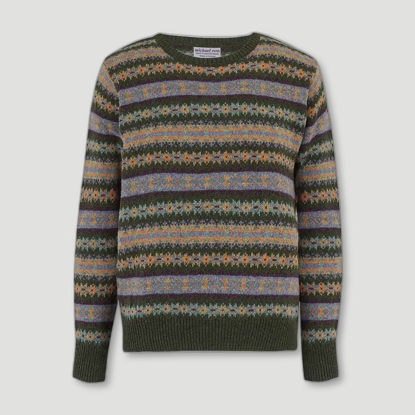 Men's Country Fair Isle Crew - Loden Green from Michael Ross - British Made Wool Jumpers