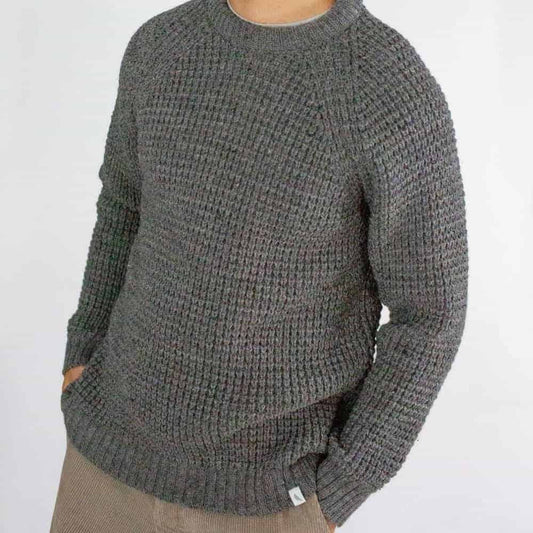 Men's Grey Waffle Crew Neck Jumper