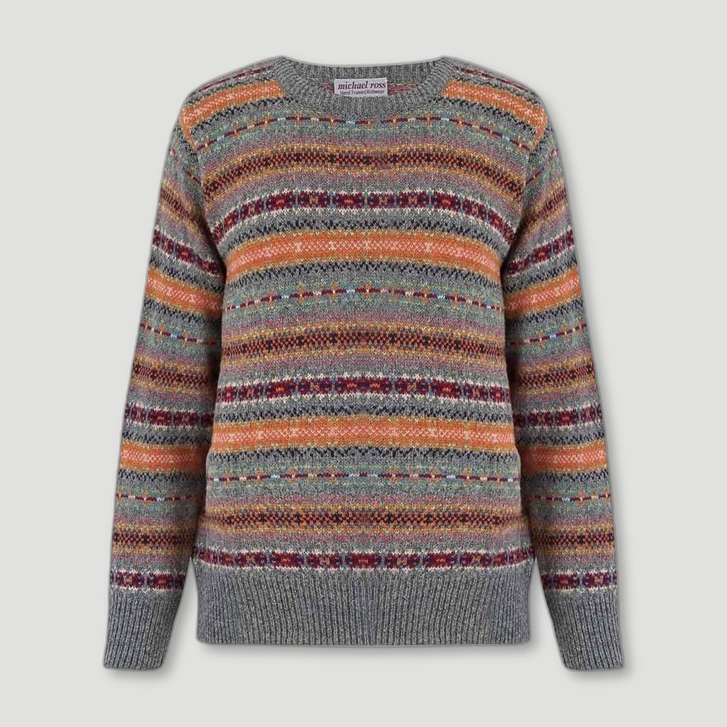 Men's Harvest Fair Isle - Flannel Grey from Michael Ross - British Made Wool Jumpers