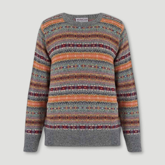 Men's Harvest Fair Isle - Flannel Grey from Michael Ross - British Made Wool Jumpers