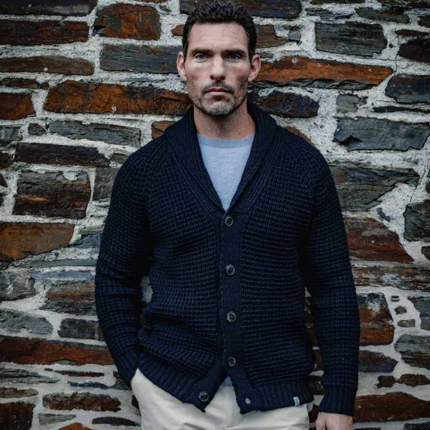 Men's Navy Waffle Shawl Cardigan