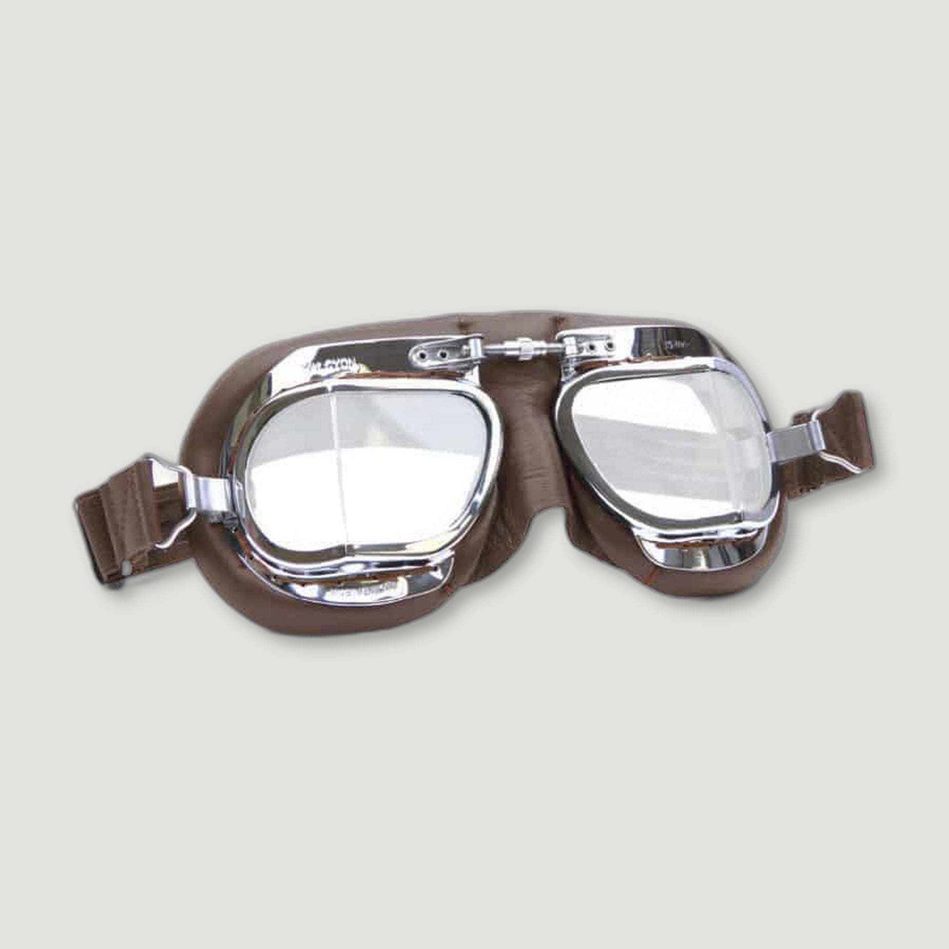 MK49 Compact Motorcycle Goggles - Chrome and Brown from Halcyon - British Made Driving Goggles