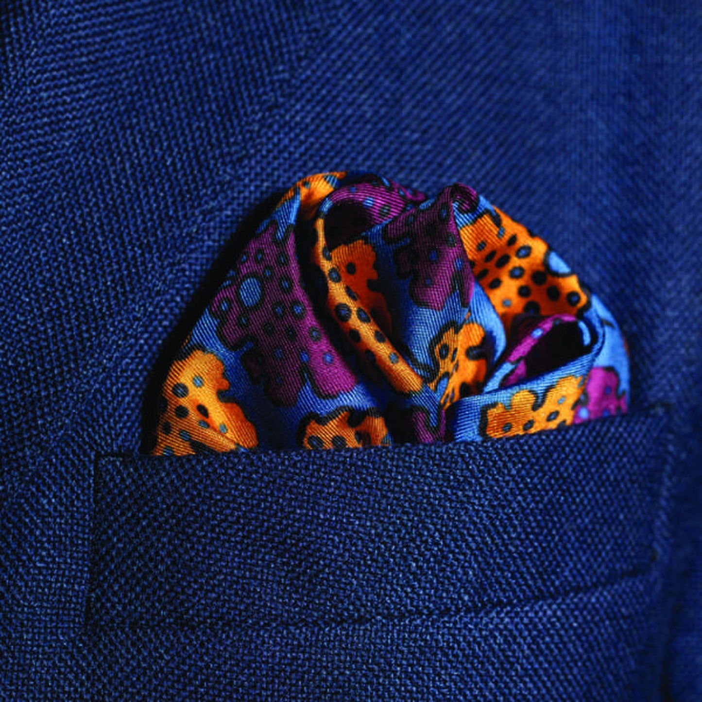Motif Silk Pocket Square - Blue, Burgundy & Gold