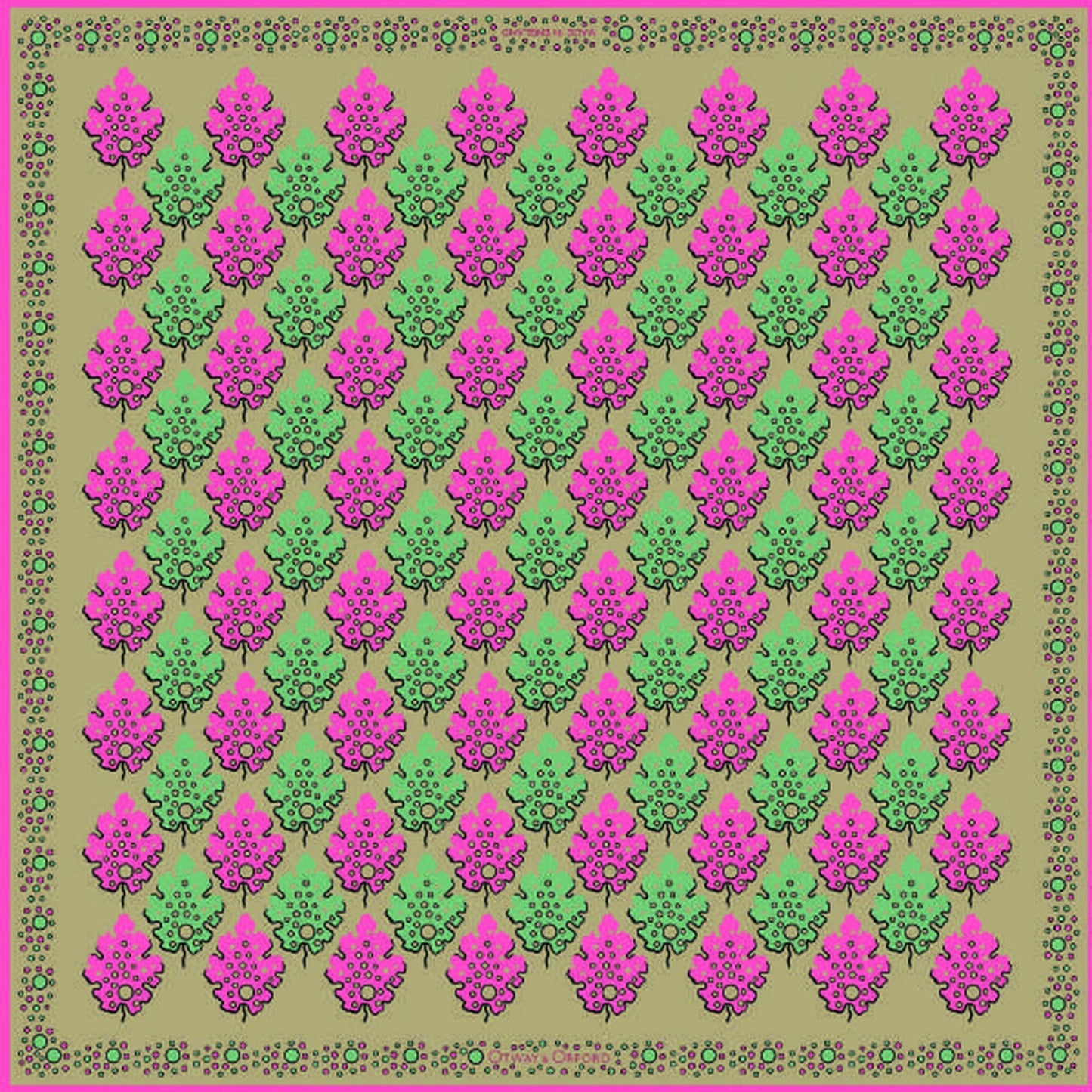 Motif Silk Pocket Square - Camel, Green & Pink