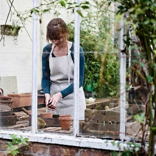 Oatmeal Medium Length Linen Bib Apron
