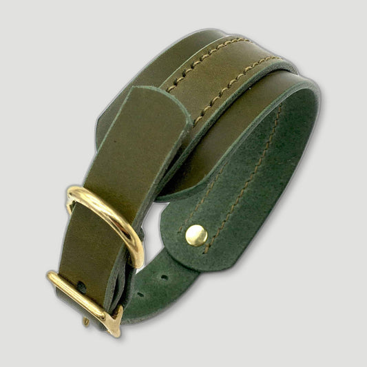 Olive Green Leather Sighthound Collar from Seldom Found - British Made Dog Collars